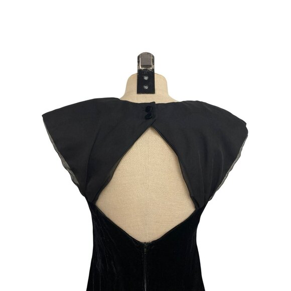 Vintage Steppin Out Black Velvet Evening Dress With Sheer Cap Sleeves and Beaded - Picture 9 of 13